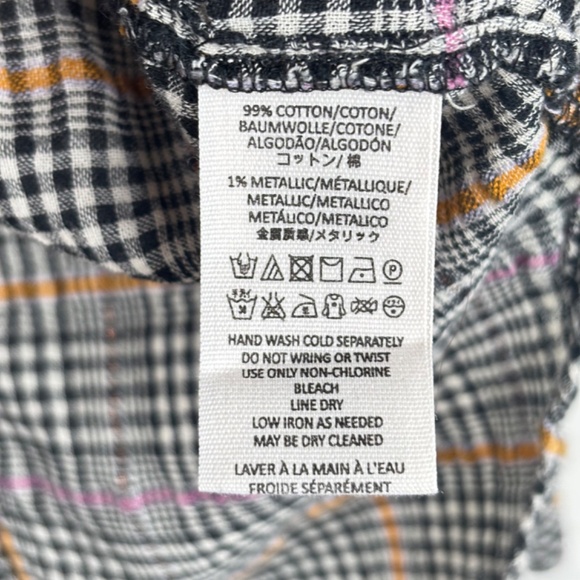 Free People Oversized Plaid Shirt S Break My Stride Metallic Grunge Boho Indie - Picture 7 of 11